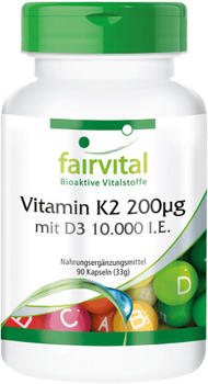 Fairvital Vitamin K2 200&micro;g mit D3 10000 I.E. Kapseln (90 Stk.)