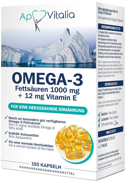 PharmaVital Omega-3 Fettsäuren 1000mg + 12mg VItamin E Kapseln (100 Stk.)