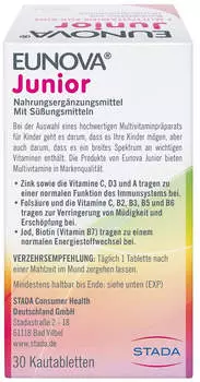 Eunova Junior Kautabletten (30 Stk.) – Leckere Kautabletten ohne künstliche Farbstoffe