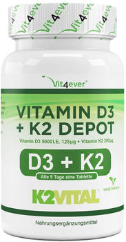Vit4ever Vitamin D3 5000 I.E. + Vitamin K2 Depot Tabletten (100 Stk.)