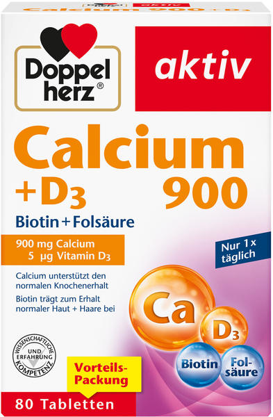 Doppelherz aktiv Calcium 900 + D3 + Biotin + Folsäure Tabletten (80 Stk.)