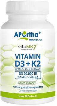 Aportha Vitamin D3 20.000 I.E. + K2 VitaMK7 200 μg Kapseln (120 Stk.)