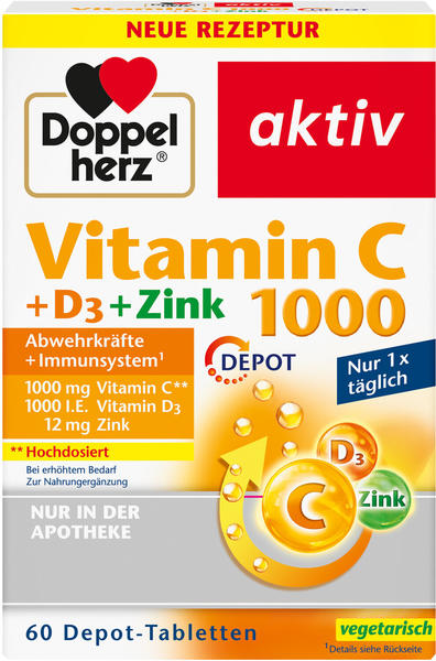 Queisser Doppelherz Vitamin C 1000 + D3 + Zink Depot Tabletten (60 Stk.)