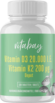 Vitabay Vitamin D3 20.000 I.E. + Vitamin K2 200µg Depot Tabletten (180 Stk.)