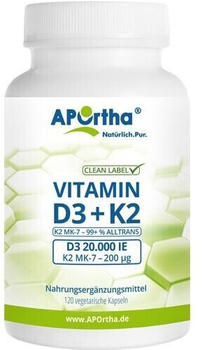 Aportha Vitamin D3 20.000 IE + K2 200µg Kapseln (120 Stk.)