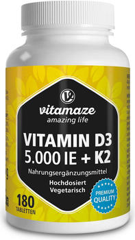 Vitamaze Vitamin D3 5000 I.E. + K2 Tabletten (180 Stk.)