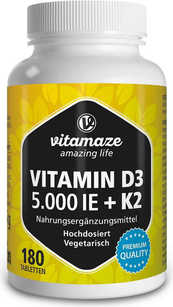 Vitamaze Vitamin D3 5000 I.E. + K2 Tabletten (180 Stk.)