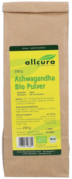 Allcura Ashwagandha Bio Pulver (200g)