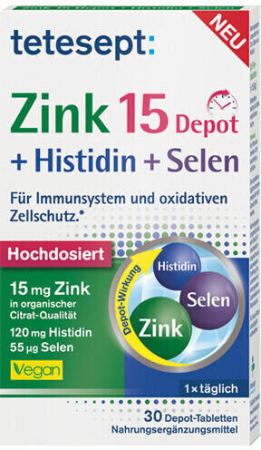 Tetesept Zink 15 Depot + Histidin + Selen Filmtabletten (30 Stk.)