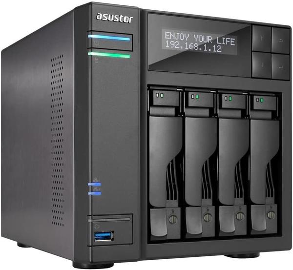 Asustor AS7004T-I5 4-Bay NAS-Systeme, Intel Core i5, 3 GHz Quad-Core, 8GB DDR3, GbE x 2, HDMI, SPDIF, PCI-E (10GbE Ready), USB 3.0 und SATA, LCD Panel,
