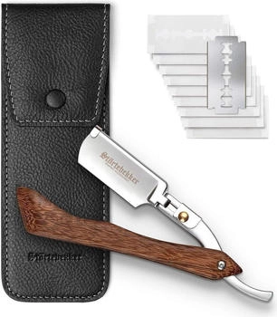 Störtebekker Rasiermesser mit Holzgriff Leder-Etui
