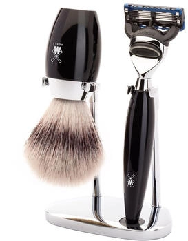 Mühle MÜHLE Rasierset - Kosmo Serie - Silvertip Fibre - kompatibel mit Gillette-Klingen - Edelharz schwarz