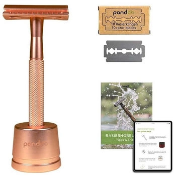 Pandoo Rasierhobel rosegold, aus Metall, f&uuml;r Damen und Herren, mit Halterung und 10 Klingen