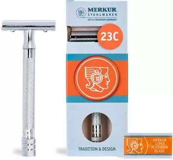 MERKUR 23C Rasierhobel langer Griff, Glanzchrom, geschlossener Kamm (23C)
