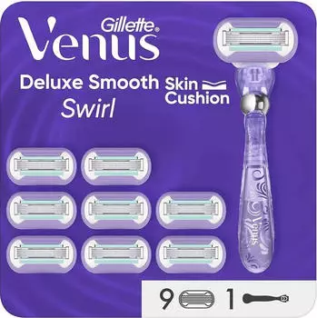Gillette Venus Extra Smooth Swirl Damenrasierer, lila, 9 Klingen + Handstück (08006540855102)