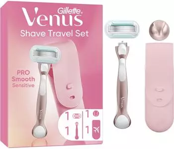 Gillette Venus Pro Smooth Sensitive Damenrasierer, 1 Klinge, Metallhandstück, Duschhänger, Reiseetui