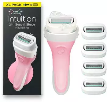 Wilkinson Sword Intuition Soap & Shave Nourishing Damenrasierer, 5 Ersatzklingen