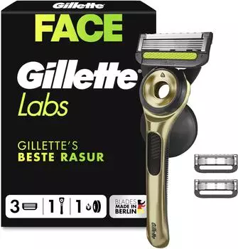 Gillette Labs Face Gold Nassrasierer mit Reinigungselement, 3 Klingen