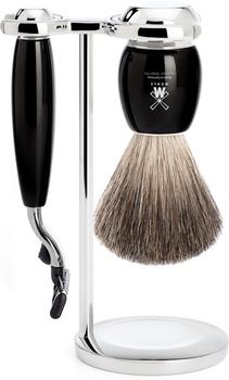 Mühle Shaving Mühle Vivo Rasierset 3-Klingen-Rasierer Edelharz schwarz (S 81 M 336 M3)