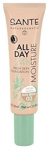 Sante Naturkosmetik Make-up Teint Fresh Skin Foundation, All Day Moisture 24h Nr. 03 Sun Beige, 30 ml