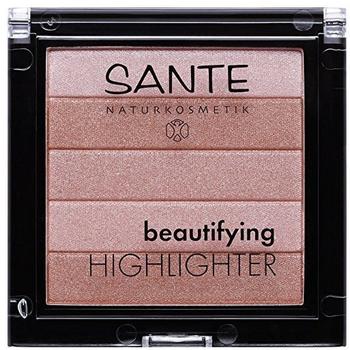 SANTE Beautifying Highlighter, 01 Nude, 5 Pudernuancen, Bio-Extrakte & Macadamiaöl, Natural Make-up, 7g