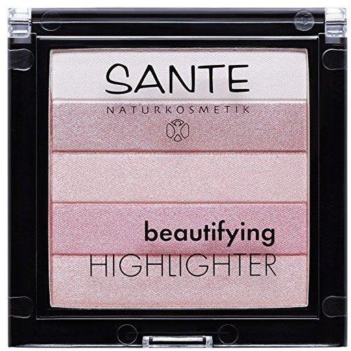 SANTE Beautifying Highlighter, 02 Rose, 5 Pudernuancen, Bio-Extrakte & Macadamiaöl, Natural Make-up, 7g