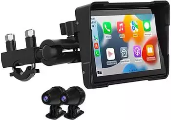 Lescars Motorrad-Navi-Display 5", CarPlay & Android Auto, 2 Kameras