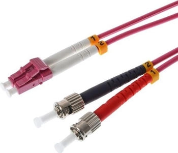 Helos LWL Patchkabel 50/125µm OM4 LC/ST 3,0m LC Duplex Stecker/2x ST Stecker erika-violett (126430)