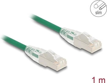 DeLock RJ45 Cat.6A Stecker zu Stecker mit gebogener Rastnase U/FTP Slim 1 m grün (80365)