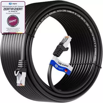 HB-Digital LAN Kabel CAT7 Rohkabel RJ45 S/FTP PiMF 50m schwarz
