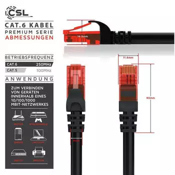 CSL 5x Cat 6 Gigabit Ethernet LAN Kabel mehrfach Geschirmt UTP Gigabit 1000 Mbit/s Patchkabel - 0,25m