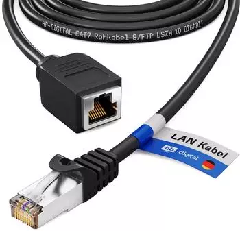 HB-Digital Patchkabel Verlängerung 10m CAT7 RJ45 S/FTP PiMF LSZH schwarz