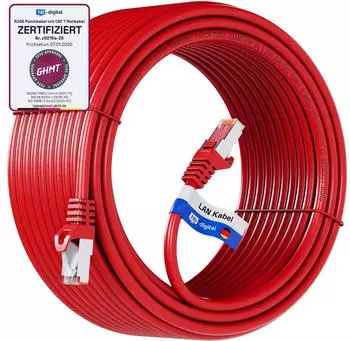 HB-Digital Patchkabel 30m CAT7 Rohkabel LAN Kabel S/FTP PiMF LSZH rot