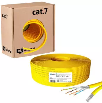 HB-Digital CAT7 Kabel Duplex Installationskabel 50m S/FTP AWG23 LSZH gelb