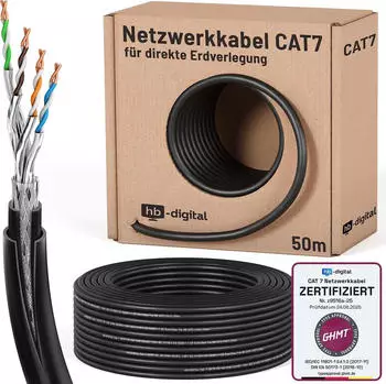 HB-Digital 50m CAT 7 Doppelmantel Erdverlegekabel S/FTP PVC + LLDPE AWG23 f&uuml;r Au&szlig;enbereich