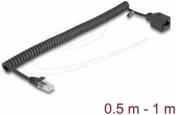 DeLock RJ45 Spiralkabel Stecker zu Buchse Cat.5e UTP 0.5m bis 1 schwarz (90668)