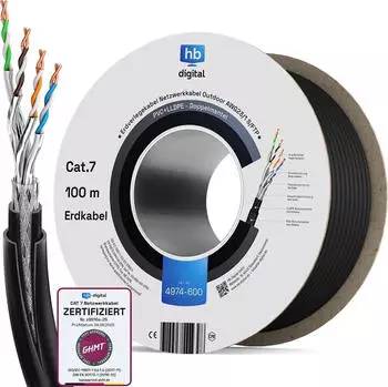 HB-Digital 100m CAT 7 Erdverlegekabel Doppelmantel S/FTP PVC + LLDPE AWG23 Au&szlig;enbereich