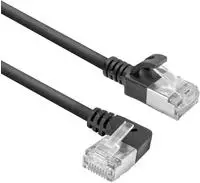 Black 1 meter U/FTP CAT6A LSZH Slimline patch cable with RJ45 connectors 90&deg; angled