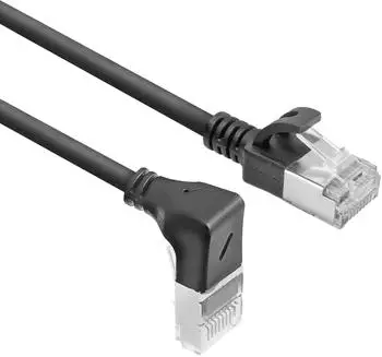 ACT Black 2 meters U/FTP CAT6A LSZH Slimline patch cable 90angled down to straight (DA3902)