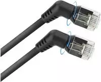 Black 10 meters U/FTP CAT6A Slimline patch cable with angled 360&deg; rotatable RJ45