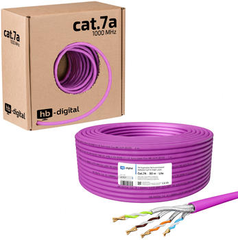 HB-Digital Verlegekabel CAT 7a AWG23 50m violett
