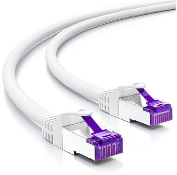 deleyCON 10m RJ45 Patchkabel SFTP PiMF Netzwerkkabel mit CAT7 Rohkabel weiß (MK1679)