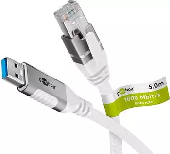 Goobay Ethernet-Kabel USB-A 3.0 auf RJ45 5m weiss
