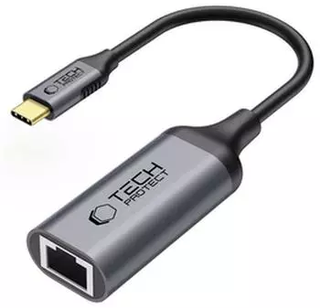 Tech-Protect UltraBoost USB-C auf Ethernet RJ45 Adapter 1000Mbps, schwarz