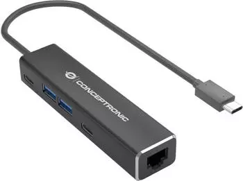 Conceptronic ABBY13B USB-C-Hub auf RJ45 Gigabit, 2x USB-C, 2x USB-A (ABBY13B)