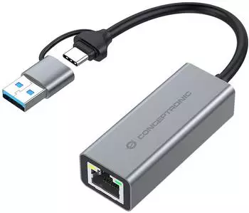 Conceptronic ABBY08G USB-C/A auf Gigabit Ethernet Adapter 2-in-1 5000Mbit/s (ABBY08G)