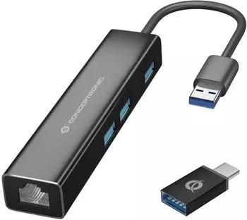 Conceptronic DONN07BA USB 3.2 Gen 1 Netzwerkadapter Gigabit, 3x USB-A, RJ45 (DONN07BA)
