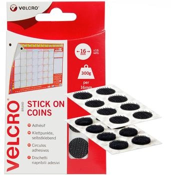 Velcro VEL-EC60228 Klettpunkte zum Aufkleben Haft- und Flauschteil (Ø) 16mm Schwarz 16 Paar
