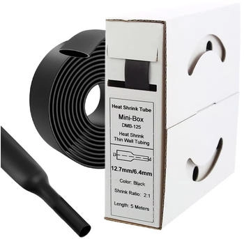 Offgridtec Schrumpfschlauch Schwarz 2:1 5m Rolle in Spenderbox 12,7mm auf 6,4mm ohne Kleber (000585)