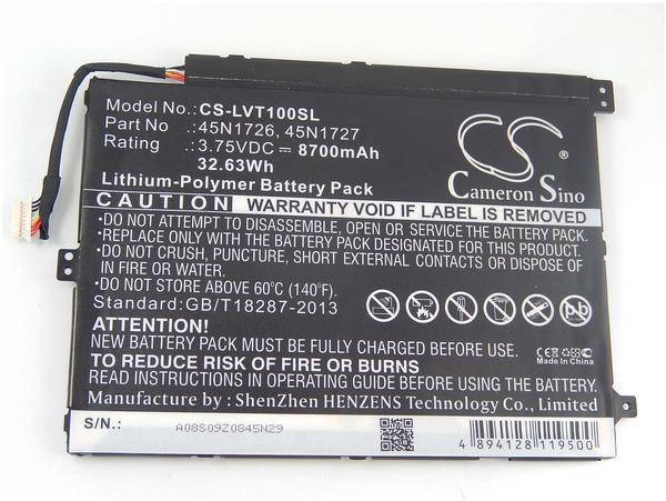 vhbw Li-Polymer Akku 8700mAh (3.75V) für Notebook Laptop Lenovo ThinkPad 10, Z3795 wie 45N1726, 45N